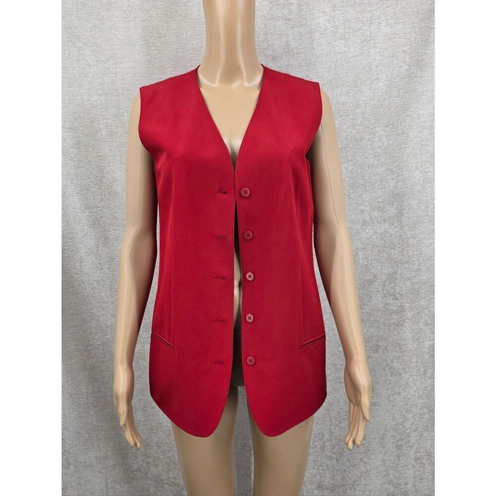 Sill Vintage Longline Red Sleeveless Button Up Vest Jacket By Ann Taylor